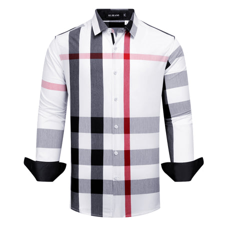 MEN'S PLAID LONG SLEEVE SHIRT (WHITE KS-018)