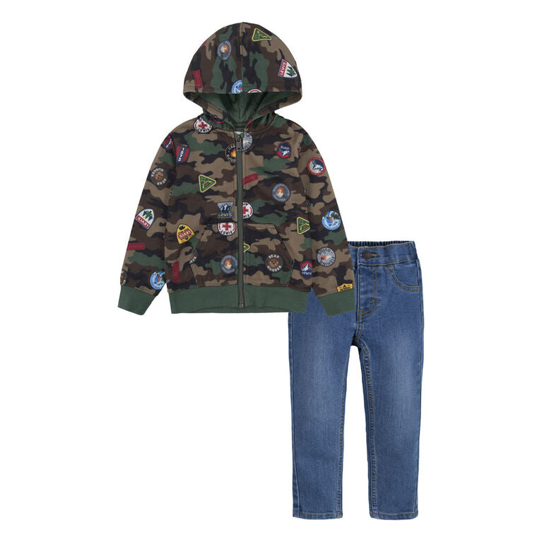 LEVI'S KIDS THYME CAMO HOODIE & DENIM JEANS SET (SIZE 2T-4T)