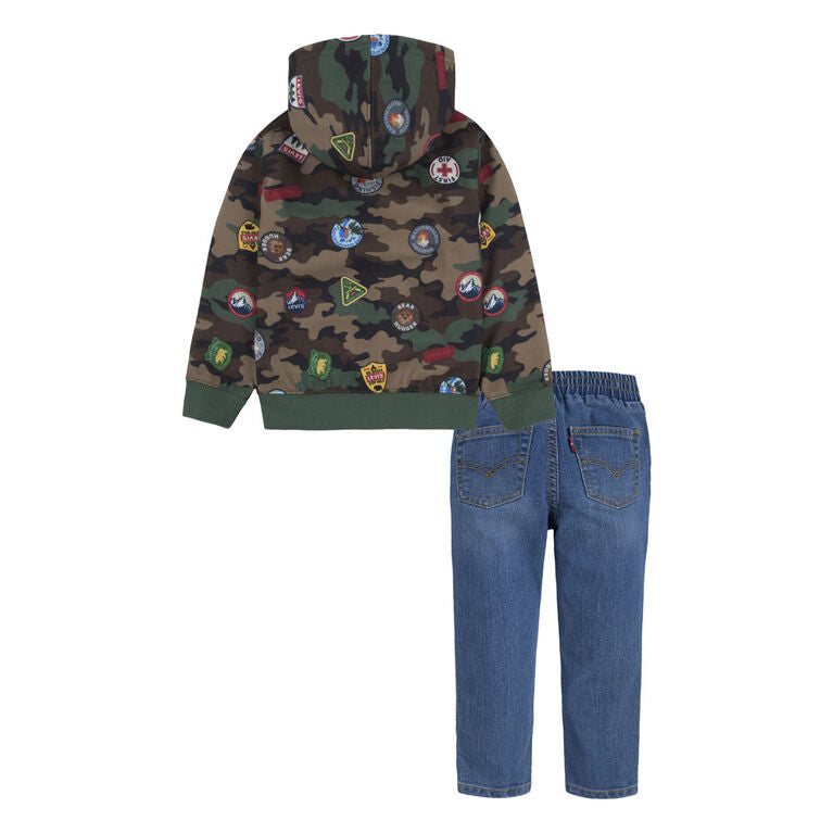 LEVI'S KIDS THYME CAMO HOODIE & DENIM JEANS SET (SIZE 2T-4T)