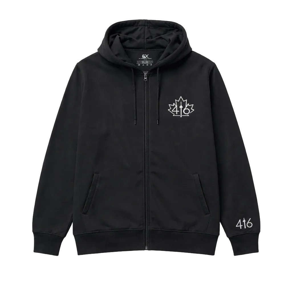 CITY OF DREAMS 416 MAPLE LEAF MEN'S ZIP-UP FLEECE TRACKSET (BLACK)