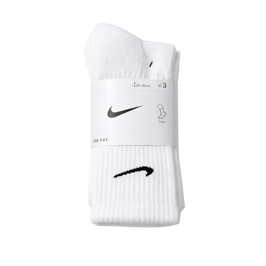 NIKE EVERYDAY CUSHION CREW 3-PACK WHITE TRAINING SOCKS