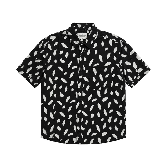 SPRINGFIELD MEN'S SHORT SLEEVES PRINTED BUTTON-UP SHIRT (BLACK/WHITE)