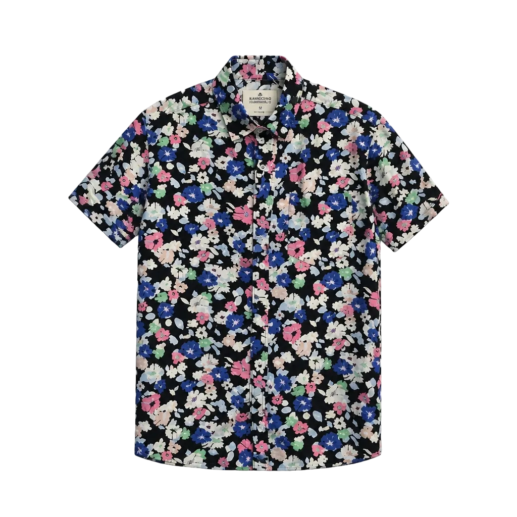 SPRINGFIELD MEN'S SHORT SLEEVES PRINTED BUTTON-UP SHIRT (FLORAL)