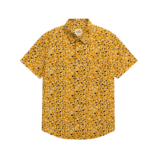 SPRINGFIELD MEN'S SHORT SLEEVES PRINTED BUTTON-UP SHIRT (YELLOW)
