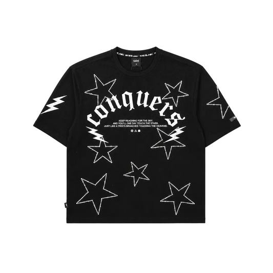 SWITCH MEN'S CONQUERS GRAPHIC & RHINESTONE T-SHIRT/SHORTS SET (BLACK)