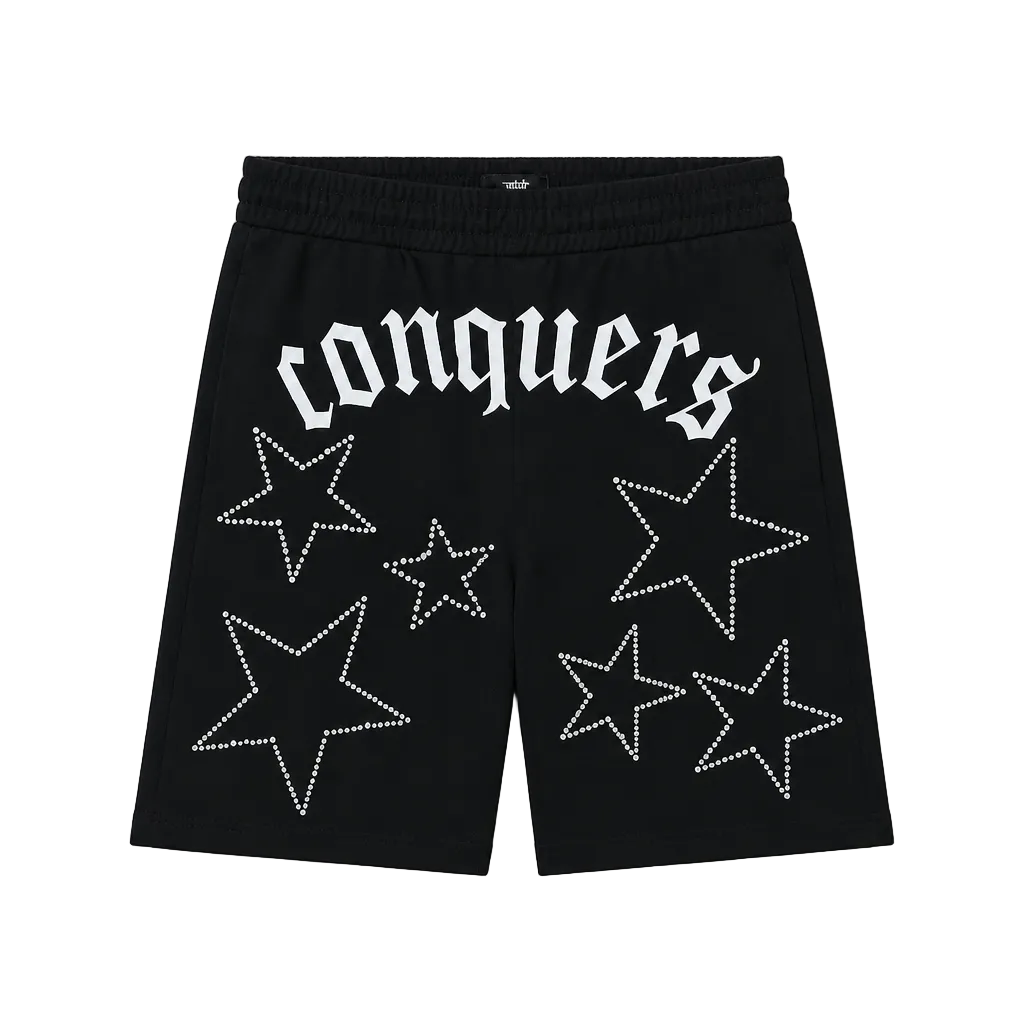 SWITCH MEN'S CONQUERS GRAPHIC & RHINESTONE T-SHIRT/SHORTS SET (BLACK)