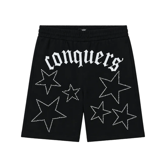 SWITCH MEN'S CONQUERS GRAPHIC & RHINESTONE T-SHIRT/SHORTS SET (BLACK)