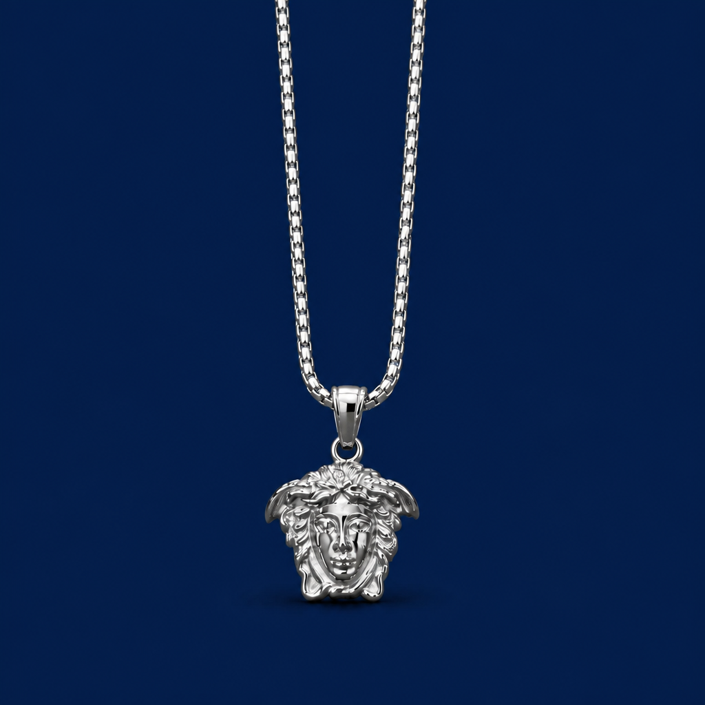 24INCH 2MM SILVER TONE STAINLESS STEEL MEDUSA PENDANT & CHAIN NECKLACE