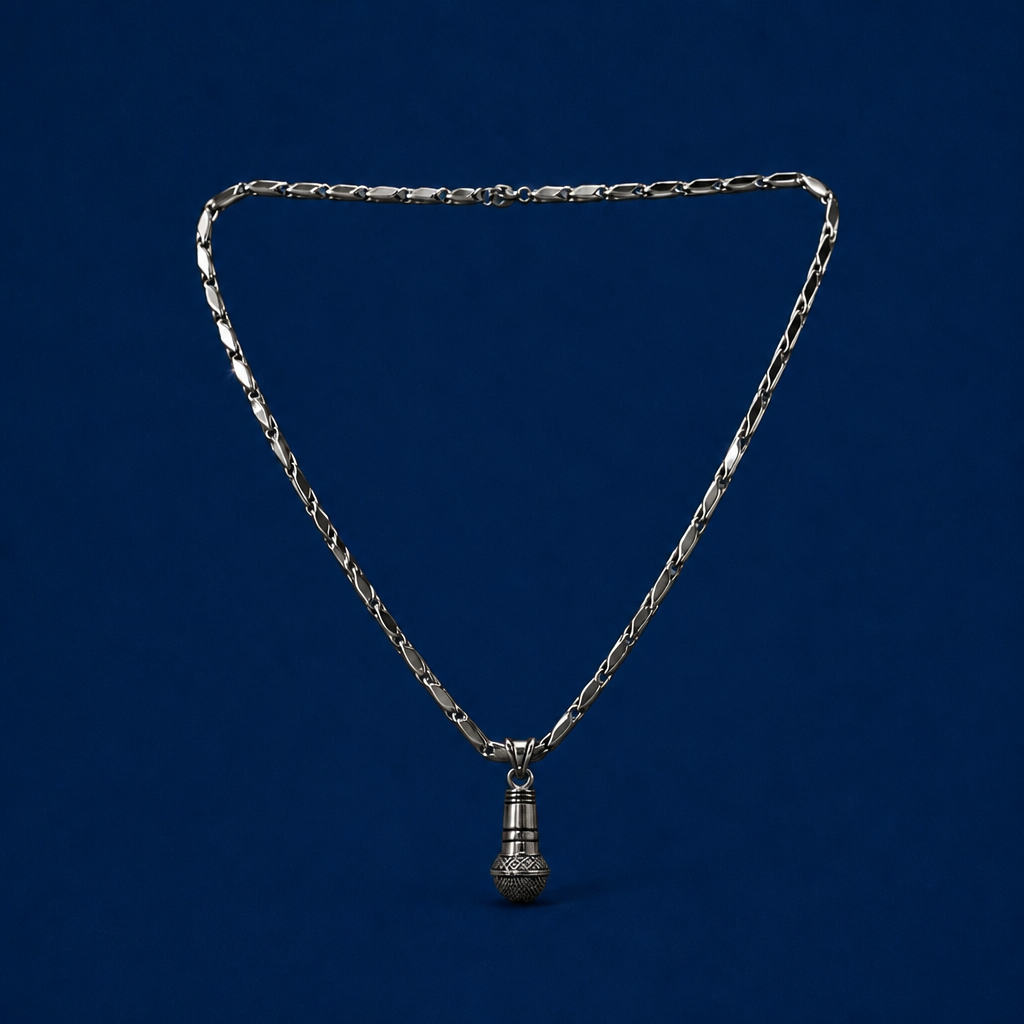 30INCH 5MM SILVER TONE STAINLESS STEEL MIC PENDANT & CHAIN NECKLACE