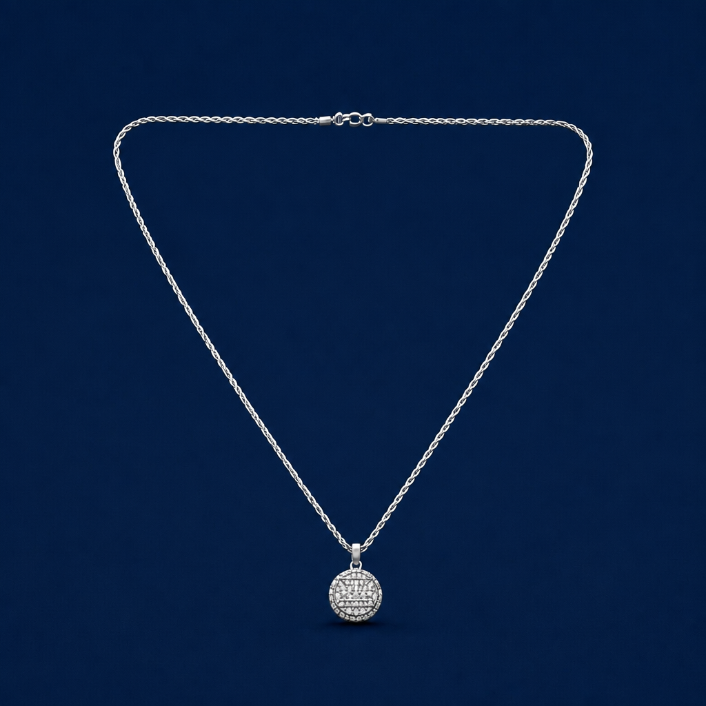 24INCH 2MM SILVER TONE METAL PENDANT & CHAIN NECKLACE