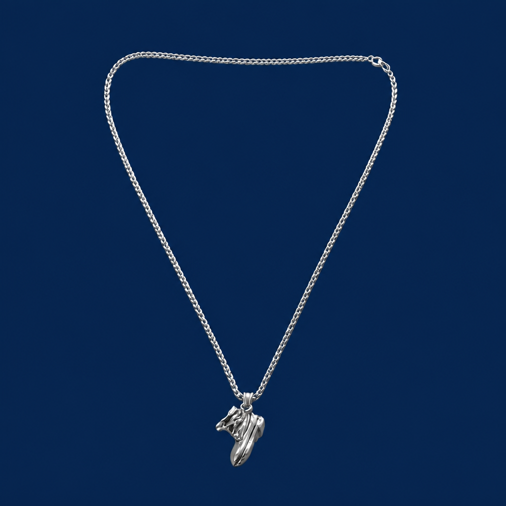 24INCH 2MM SILVER TONE STAINLESS STEEL SHOE PENDANT & CHAIN NECKLACE