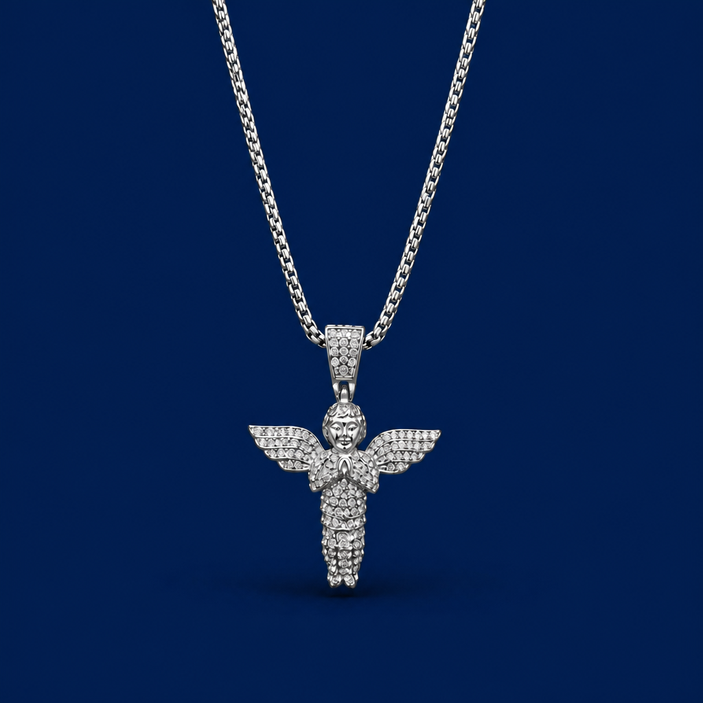 24INCH 2MM SILVER TONE STAINLESS STEEL ANGEL PENDANT & CHAIN NECKLACE