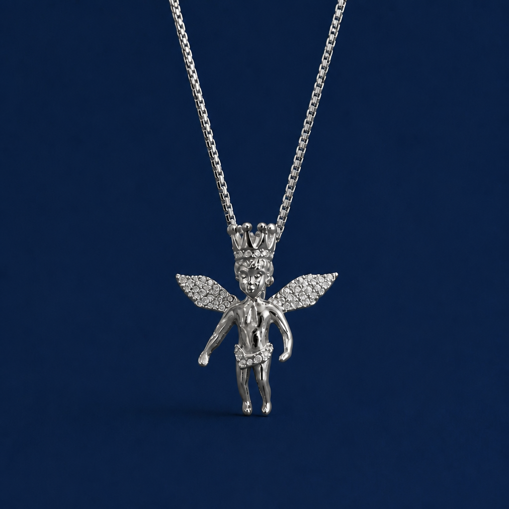 24INCH 2MM SILVER TONE STAINLESS STEEL FAIRY KING PENDANT & CHAIN NECKLACE