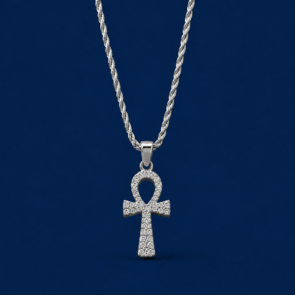 24INCH 2MM SILVER TONE METAL ANKH KEY OF LIFE PENDANT & CHAIN NECKLACE