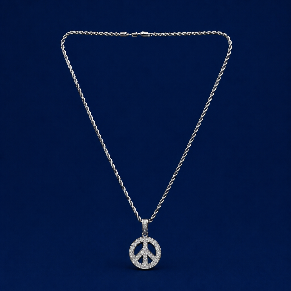 22INCH 4MM SILVER TONE STAINLESS STEEL PEACE PENDANT & CHAIN NECKLACE