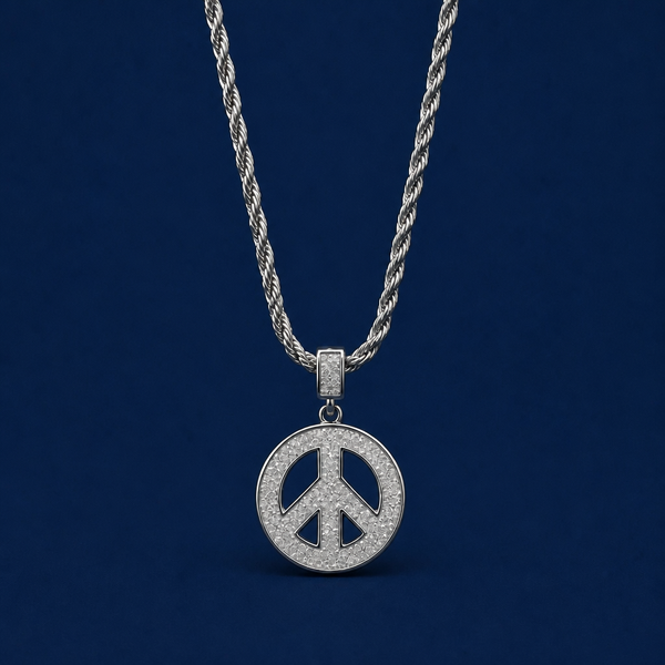 22INCH 4MM SILVER TONE STAINLESS STEEL PEACE PENDANT & CHAIN NECKLACE