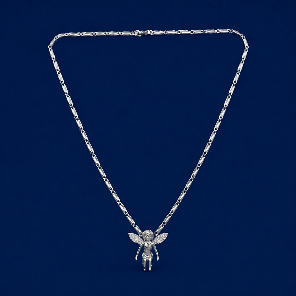 30INCH 5MM SILVER TONE STAINLESS STEEL FAIRY PENDANT & CHAIN NECKLACE
