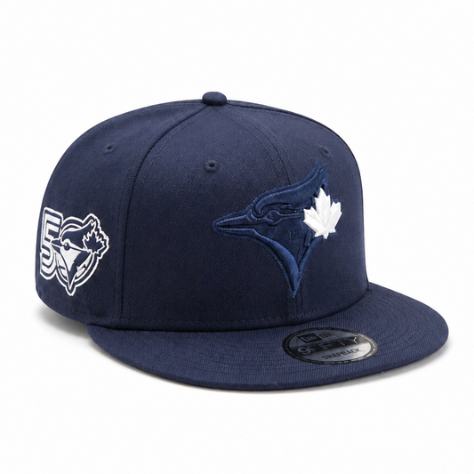 MEN'S NEW ERA MLB NAVY BLUE & WHITE TORONTO BLUE JAYS 50TH SEASON PATCH 9FIFTY SNAPBACK HAT