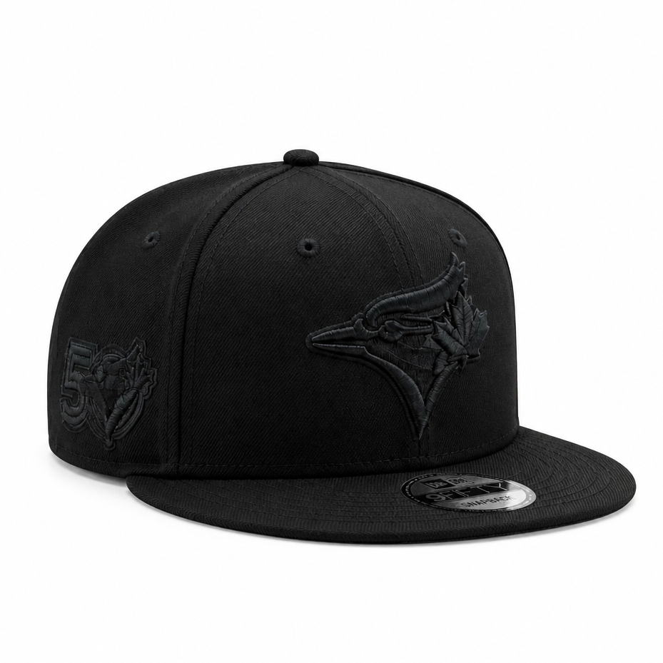 MEN'S NEW ERA MLB ALL BLACK TORONTO BLUE JAYS 50TH SEASON PATCH 9FIFTY SNAPBACK HAT