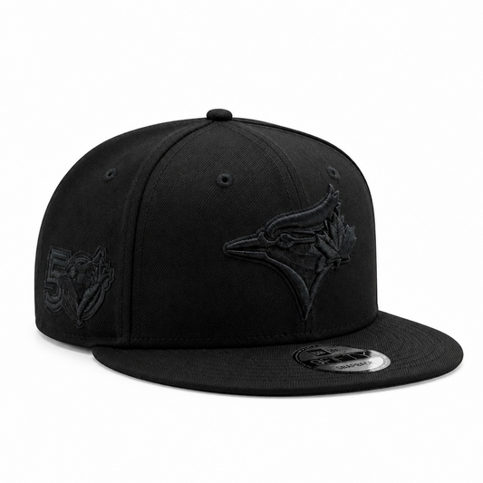 MEN'S NEW ERA MLB ALL BLACK TORONTO BLUE JAYS 50TH SEASON PATCH 9FIFTY SNAPBACK HAT