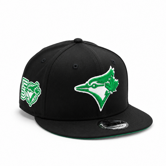 MEN'S NEW ERA MLB BLACK & GREEN TORONTO BLUE JAYS 50TH SEASON PATCH 9FIFTY SNAPBACK HAT