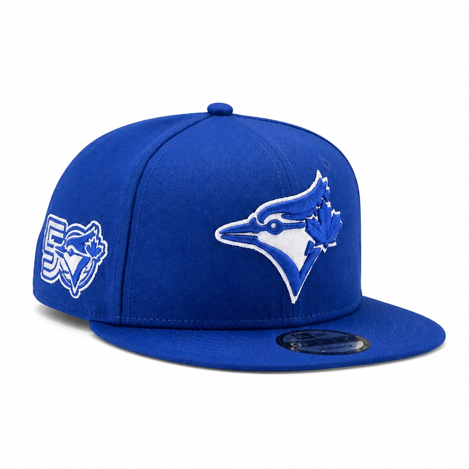MEN'S NEW ERA MLB BLACK & ROYAL BLUE TORONTO BLUE JAYS 50TH SEASON PATCH 9FIFTY SNAPBACK HAT