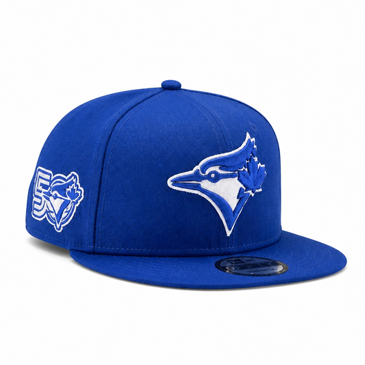 MEN'S NEW ERA MLB BLACK & ROYAL BLUE TORONTO BLUE JAYS 50TH SEASON PATCH 9FIFTY SNAPBACK HAT