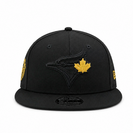 MEN'S NEW ERA MLB BLACK & GOLD TORONTO BLUE JAYS 50TH SEASON PATCH 9FIFTY SNAPBACK HAT