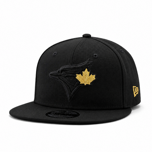 MEN'S NEW ERA MLB BLACK & GOLD TORONTO BLUE JAYS 50TH SEASON PATCH 9FIFTY SNAPBACK HAT
