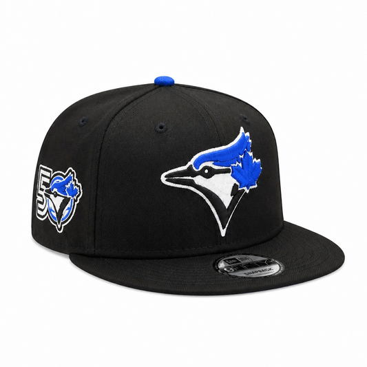 MEN'S NEW ERA MLB BLACK & ROYAL BLUE TORONTO BLUE JAYS 50TH SEASON PATCH 9FIFTY SNAPBACK HAT