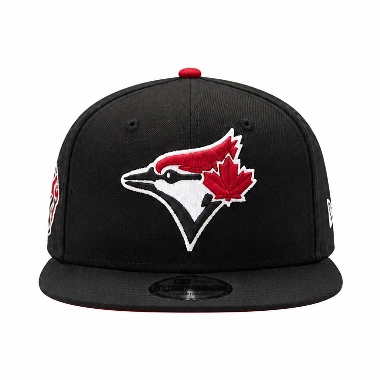 MEN'S NEW ERA MLB BLACK & BURGUNDY RED TORONTO BLUE JAYS 50TH SEASON PATCH 9FIFTY SNAPBACK HAT