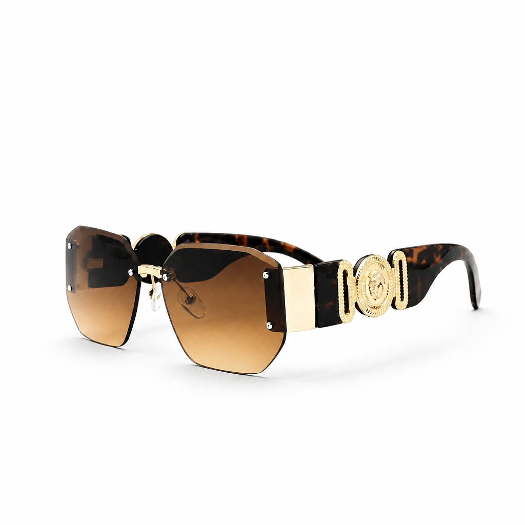 BROWN/BLACK/GOLD LEOPARD DESIGN SUNGLASSES (J7438)