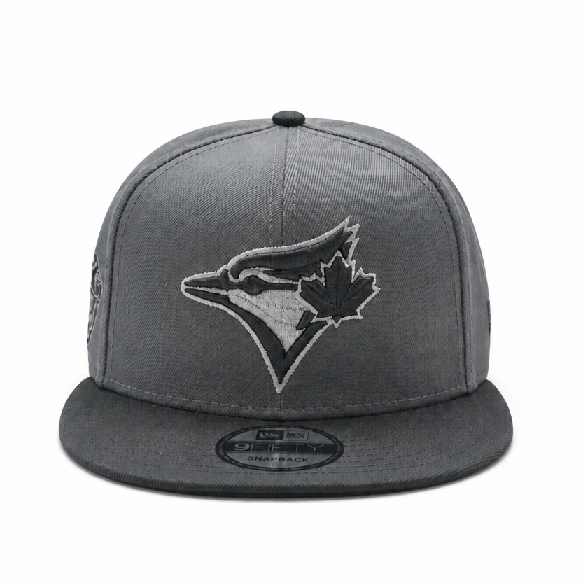 MEN'S NEW ERA MLB GRAPHITE & BLACK TORONTO BLUE JAYS 50TH SEASON PATCH 9FIFTY SNAPBACK HAT