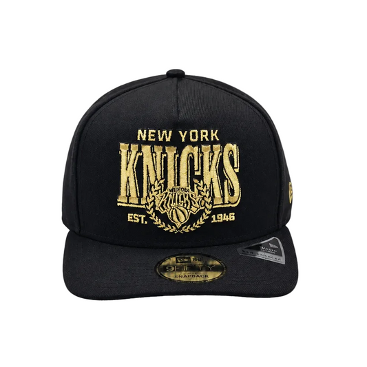 NEW ERA MEN'S 9FIFTY A-FRAME NBA NEW YORK KNICKS BLACK & GOLD SNAPBACK HAT