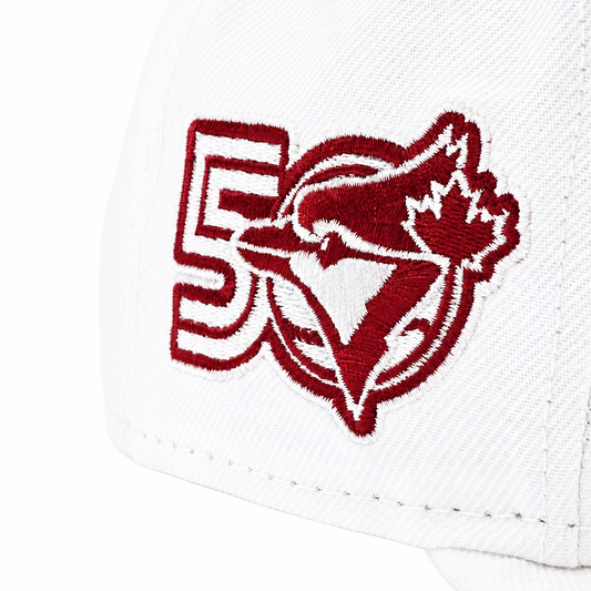 MEN'S NEW ERA MLB WHITE & SCARLET RED TORONTO BLUE JAYS 50TH SEASON PATCH 9FIFTY SNAPBACK HAT