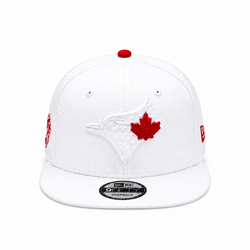 MEN'S NEW ERA MLB WHITE & SCARLET RED TORONTO BLUE JAYS 50TH SEASON PATCH 9FIFTY SNAPBACK HAT