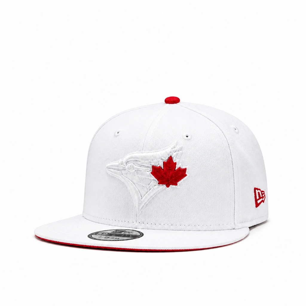 MEN'S NEW ERA MLB WHITE & SCARLET RED TORONTO BLUE JAYS 50TH SEASON PATCH 9FIFTY SNAPBACK HAT