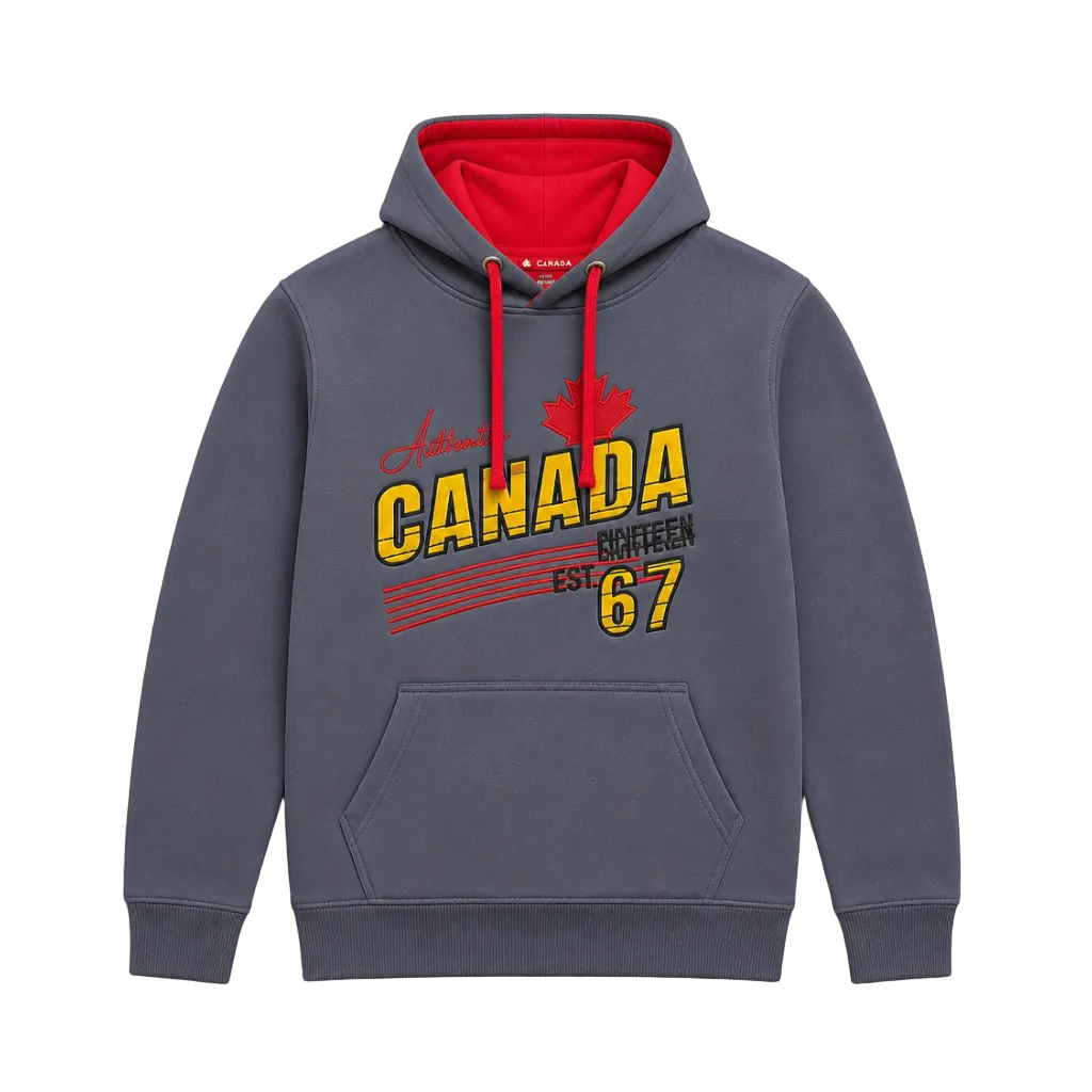 MEN'S EMBROIDERED CANADA FLEECE PULLOVER HOODIE (NAVY BLUE)