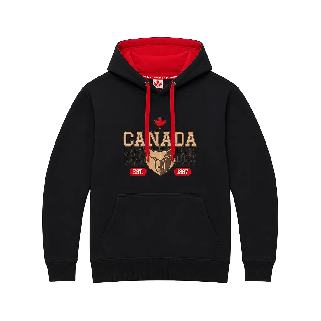 MEN'S EMBROIDERED CANADA FLEECE PULLOVER HOODIE (BLACK)