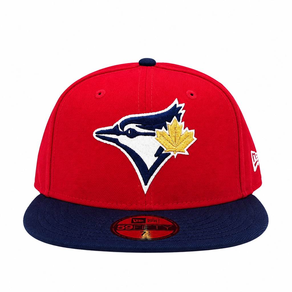 59FIFTY NEW ERA MLB TORONTO BLUE JAYS RED/NAVY BLUE WITH GOLD LEAF LOGO FITTED HAT