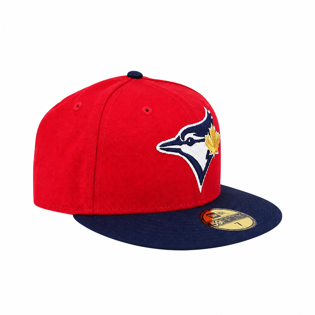 59FIFTY NEW ERA MLB TORONTO BLUE JAYS RED/NAVY BLUE WITH GOLD LEAF LOGO FITTED HAT