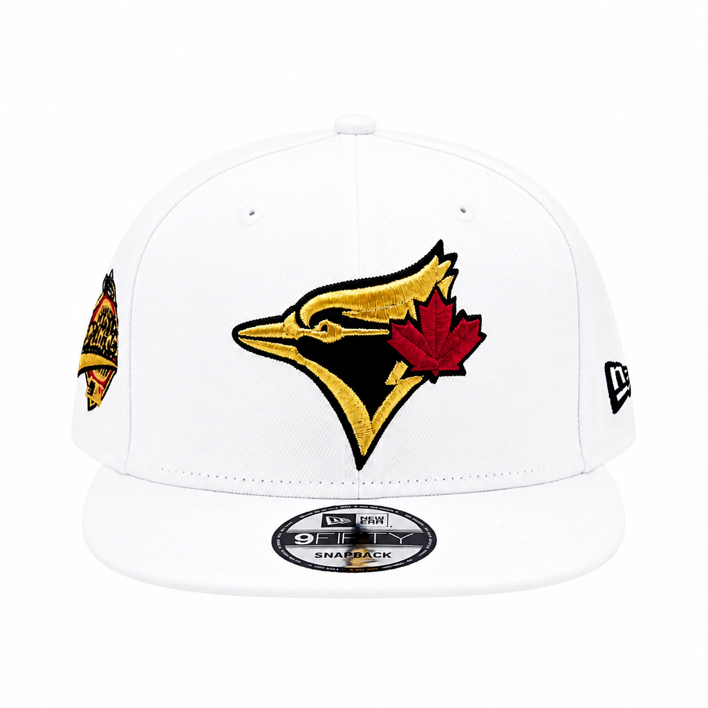 NEW ERA 9FIFTY MLB 1993 WORLD SERIES TORONTO BLUE JAYS WHITE, GOLD & RED SNAPBACK HAT