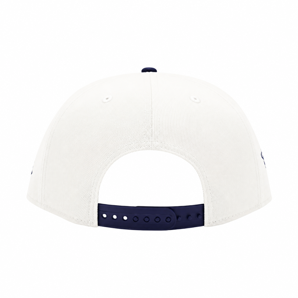 NEW ERA 9FIFTY MLB 1993 WORLD SERIES TORONTO BLUE JAYS OFF WHITE & CHROME NAVY SNAPBACK HAT