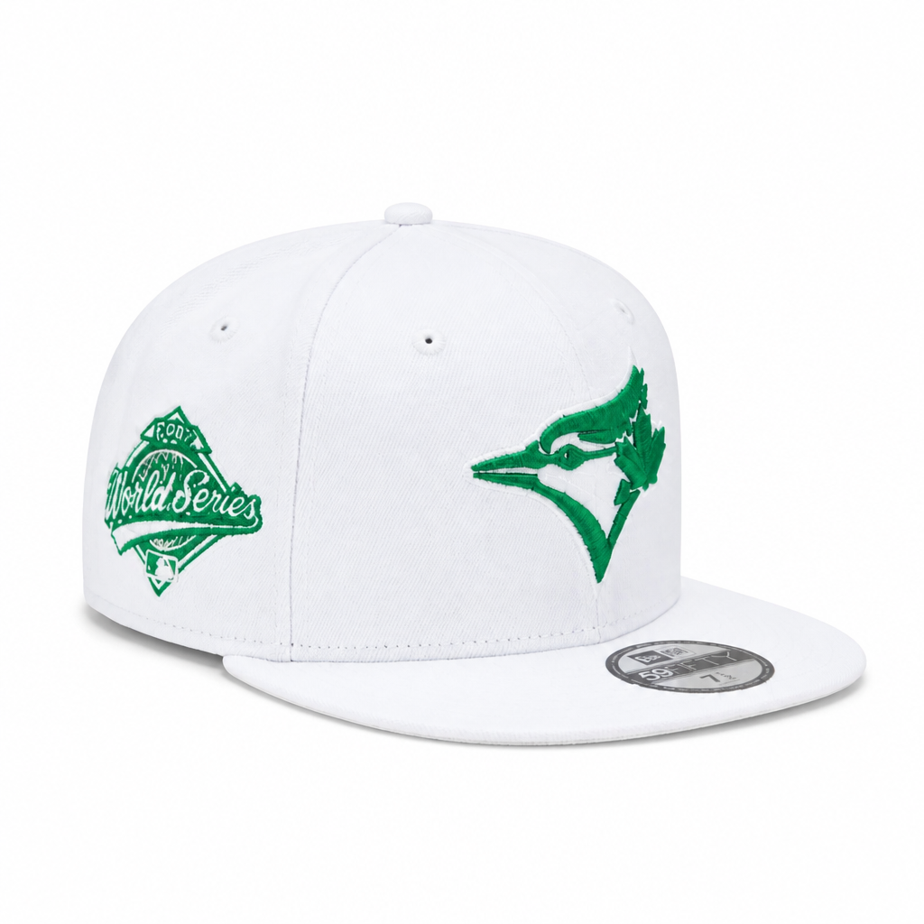 NEW ERA 9FIFTY MLB 1992 WORLD SERIES TORONTO BLUE JAYS WHITE & SHAMROCK GREEN SNAPBACK HAT
