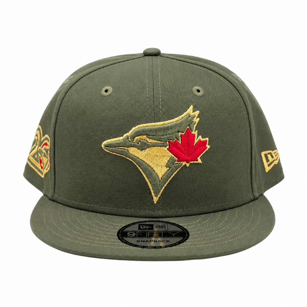 NEW ERA 9FIFTY MLB TORONTO BLUE JAYS 20TH ANNIVERSARY OLIVE GREEN & GOLD SNAPBACK HAT