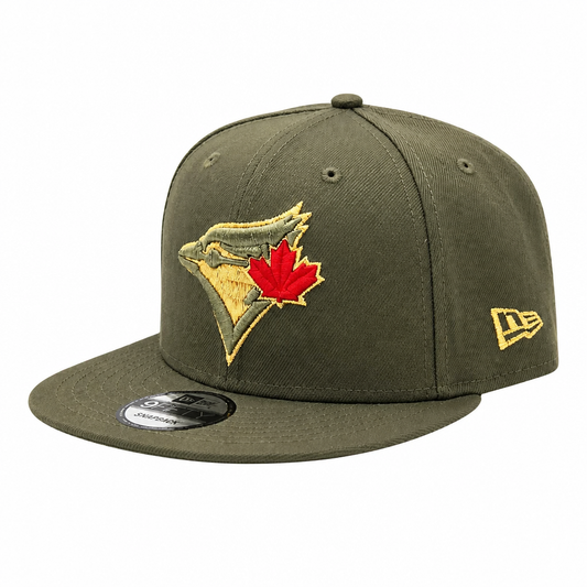 NEW ERA 9FIFTY MLB TORONTO BLUE JAYS 20TH ANNIVERSARY OLIVE GREEN & GOLD SNAPBACK HAT