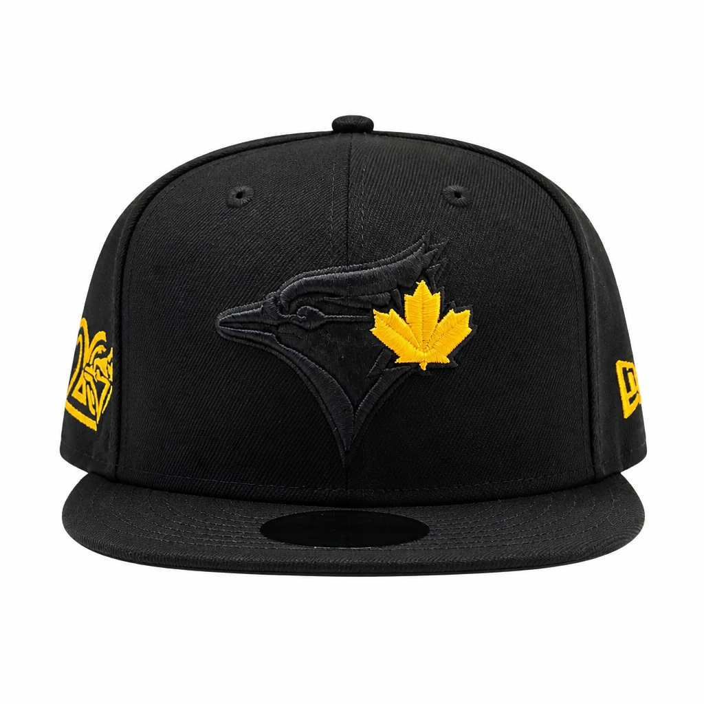 NEW ERA 9FIFTY MLB TORONTO BLUE JAYS 20TH ANNIVERSARY ALL BLACK & GOLD LEAF SNAPBACK HAT