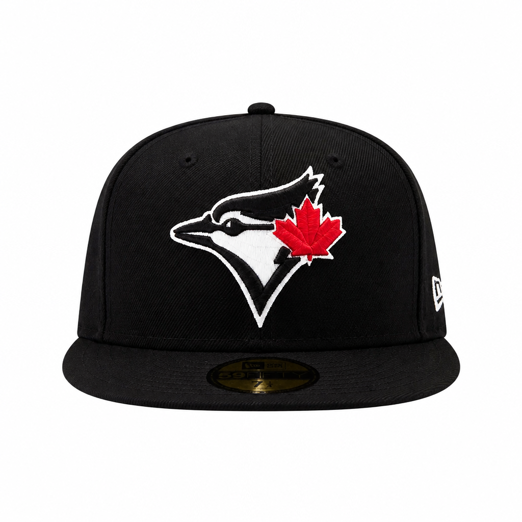 59FIFTY MEN'S MLB TORONTO BLUE JAYS BLACK/WHITE RED LEAF FITTED HAT