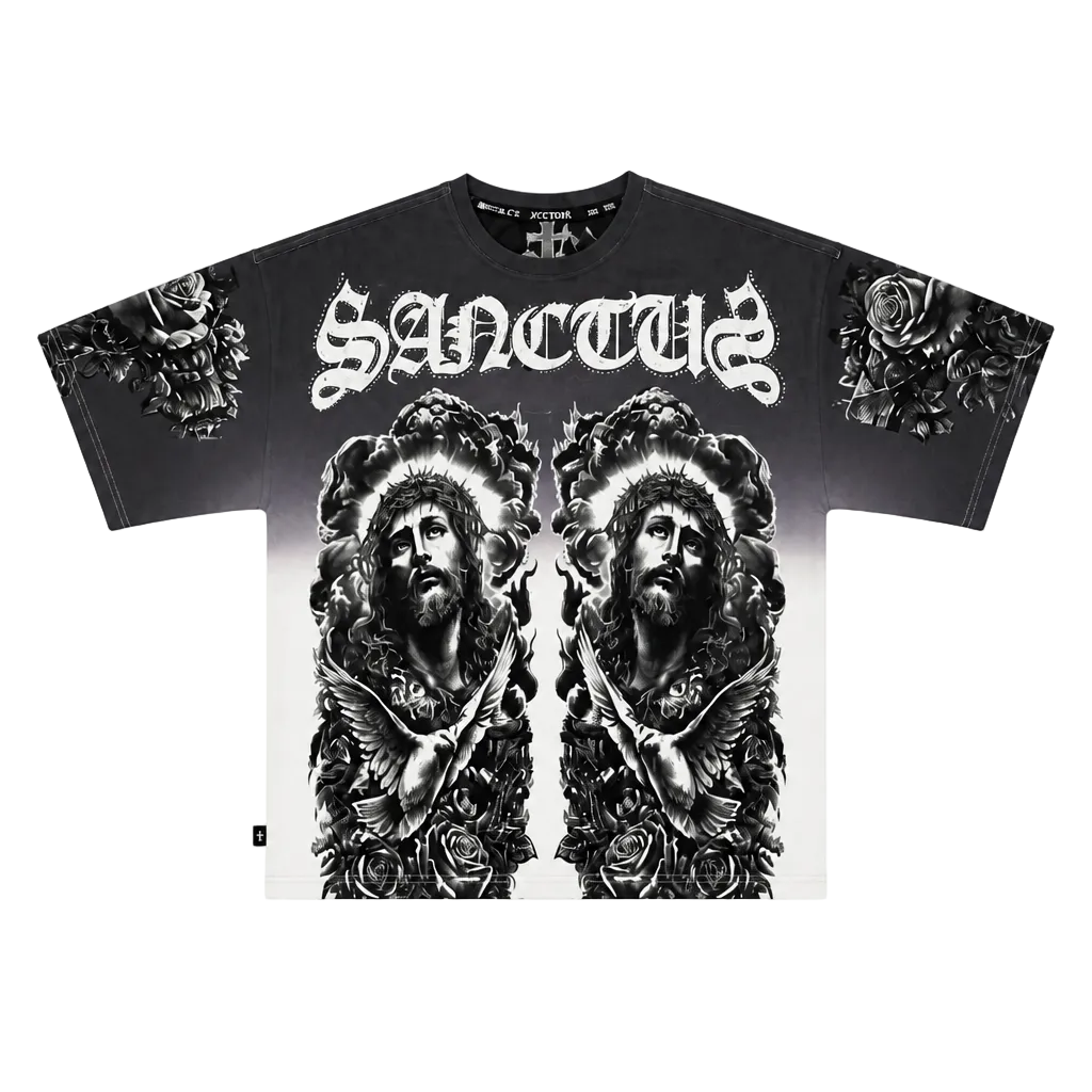 SWITCH MEN'S LOYALTY RHINESTONE GRAPHIC DESIGN DROP SHOULDER T-SHIRT (WHITE/GREY)