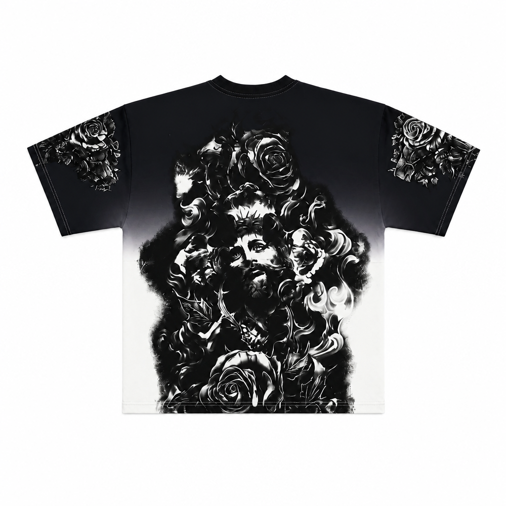 SWITCH MEN'S LOYALTY RHINESTONE GRAPHIC DESIGN DROP SHOULDER T-SHIRT (WHITE/GREY)